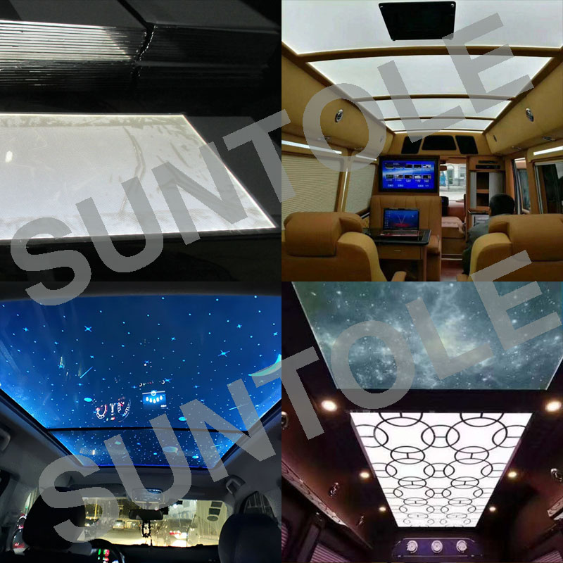 Vehicle roof is lit up with the bespoke pattern.